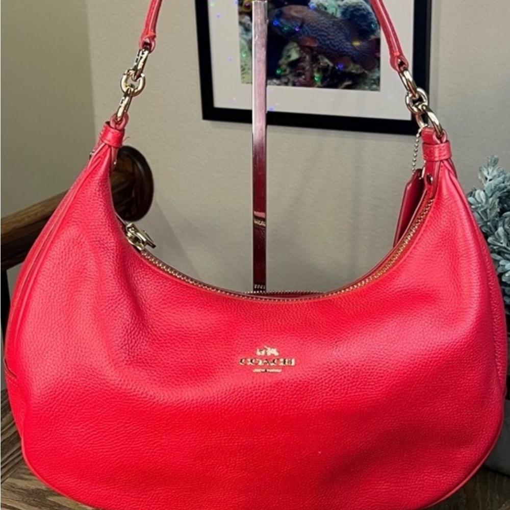 Coach Red Hobo Bag with Gold Hardware